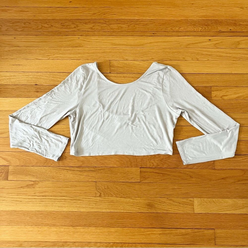 Free People Beach Grey Scoop Neck Back Cropped Long Sleeve XL Extra Large